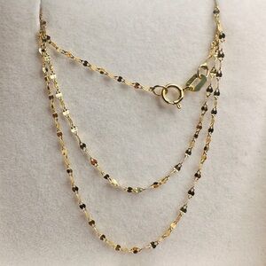 10K Solid Gold Mirror Link Chain Necklace 1MM, 16”